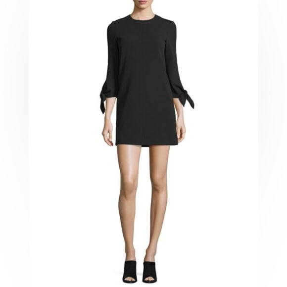 Tibi Tie Sleeve Structured Crepe Black Shift Dress - Picture 1 of 9